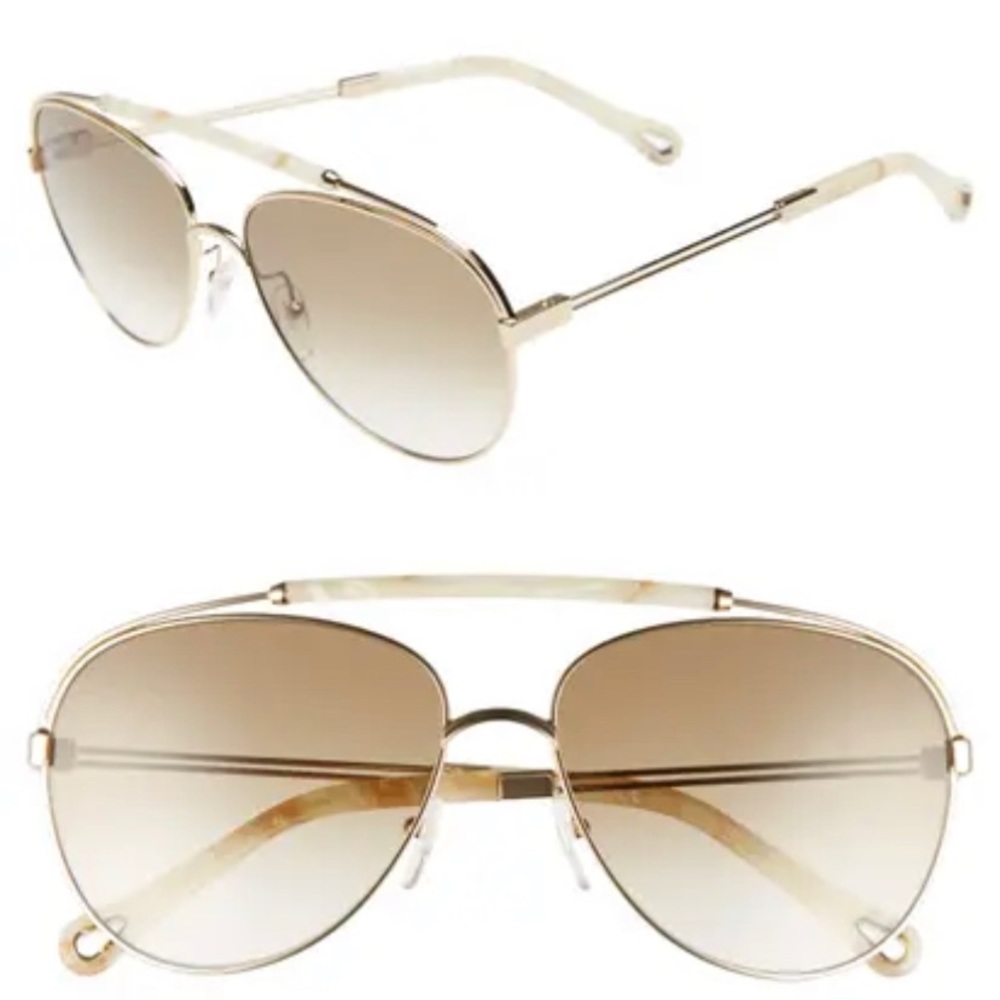 Chloé Jackie 59mm Aviator Sunglasses In Gold/ Ivory